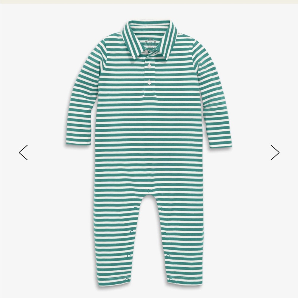 Baby long sleeve polo romper in mini stripe